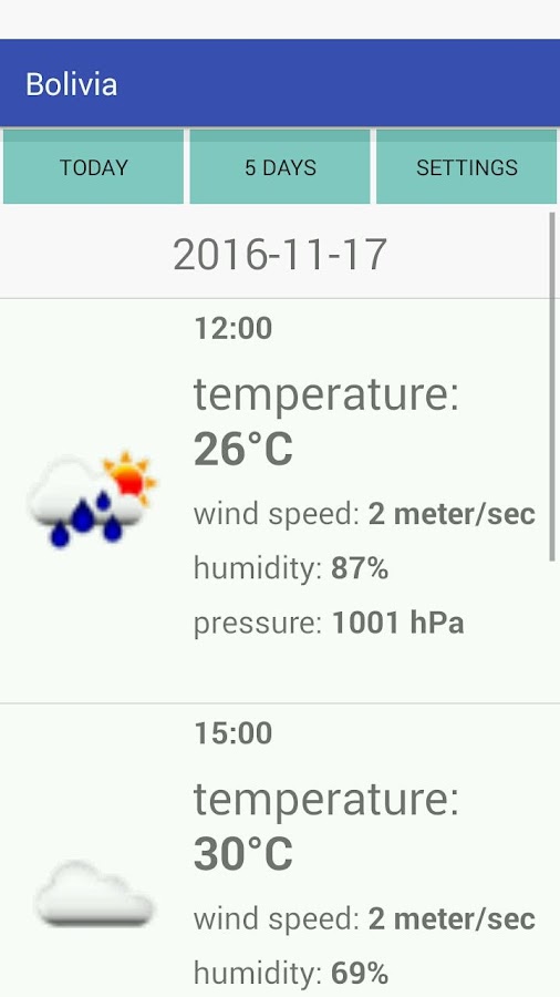 Bolivia Weather Screen 3