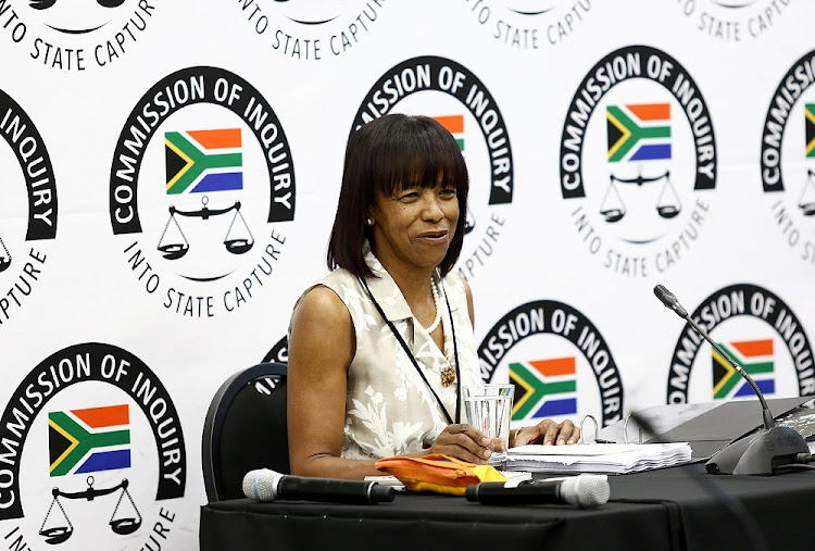 Former SAA Chairperson Cheryl Carolous at the state capture inquiry on Tuesday. Carolous is giving testimony at the inquiry.