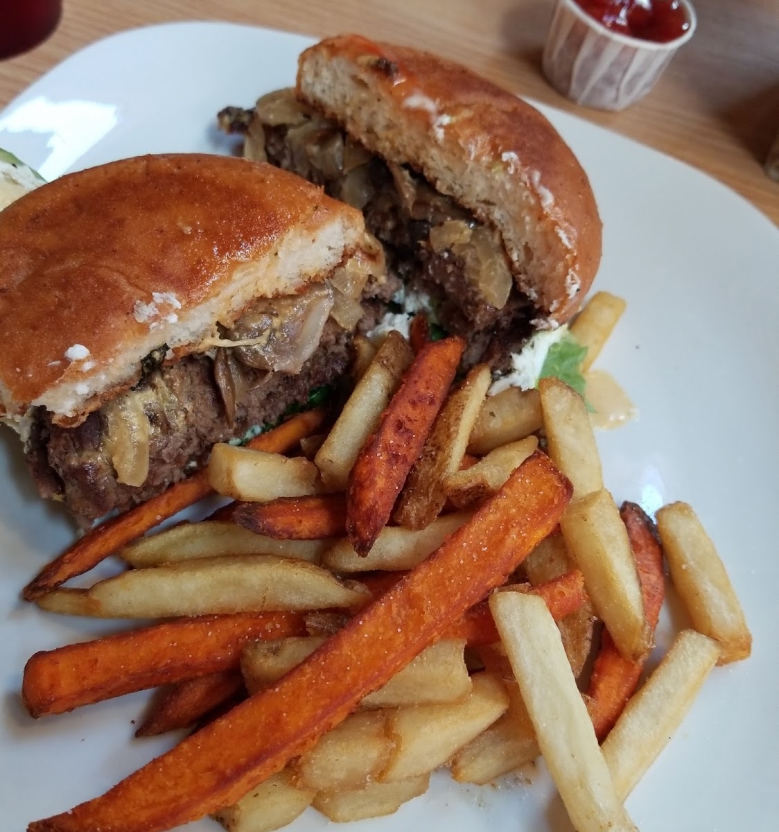 Goat Cheese & Avacado Burger with Sassy Fries