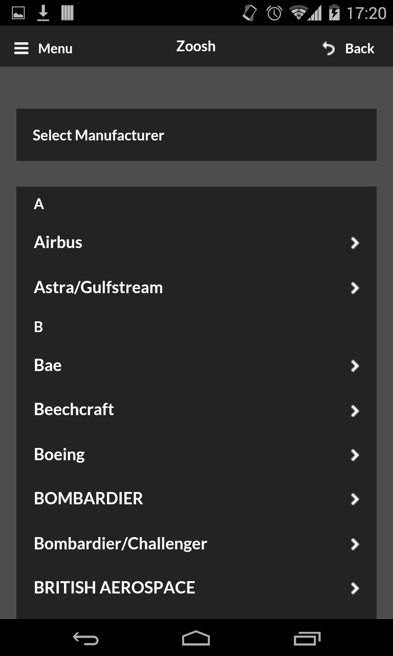 Zoosh Premium Aircraft Search Screen 3