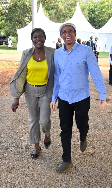 Nairobi's Kariobangi South MCA Robert Mbatia (right) with a colleague arrive at State House, Nairobi on March 11, 2024.