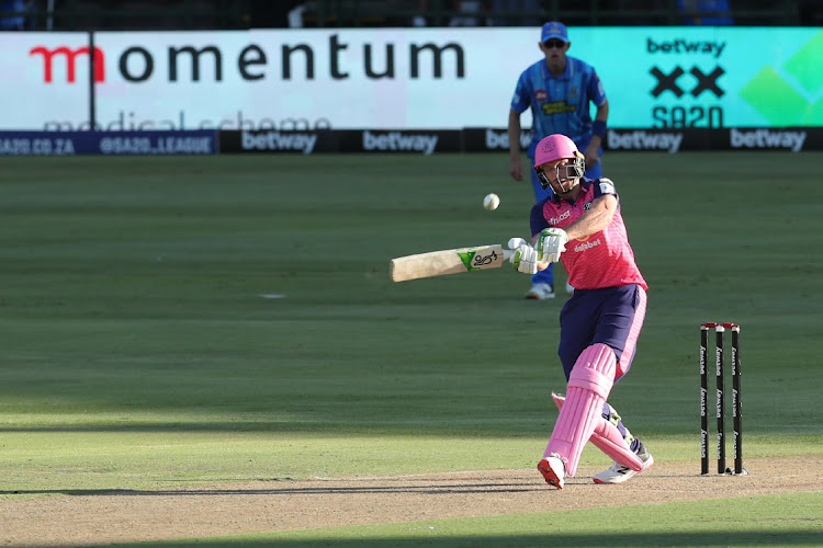 Jos Buttler of Paarl Royals plays a shot during the Betway SA20 match between MI Cape Town and Paarl Royals at Newlands Cricket Ground on January 10, 2023 in Cape Town.