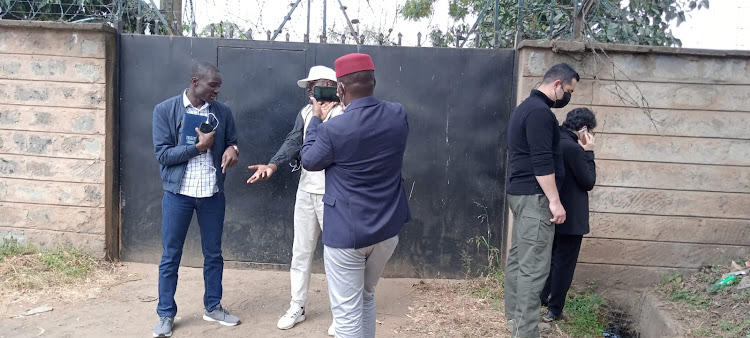 Lawyer Cliff Ombeta with Turkish nationals outside at the Anti-Terror Nairobi Offices on Ngong Road where Harun Aydin had been detained on August 7, 2021.