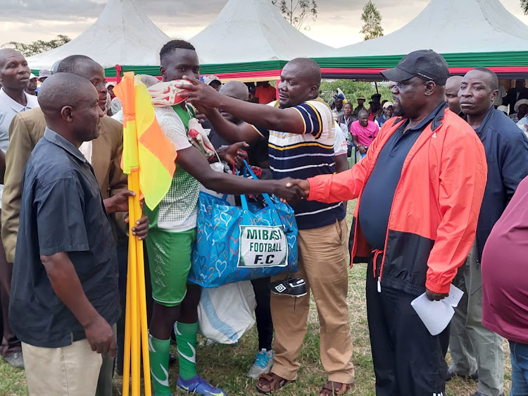 Muhoroni MP Onyango Koyoo during football extravaganza at Chemelil roundabout on Sunday.