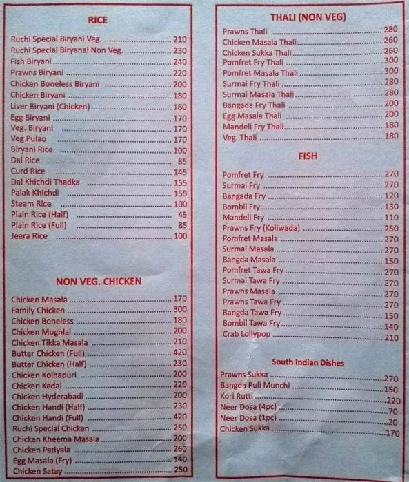 Ruchi menu 