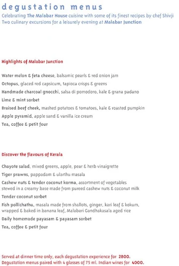 Malabar Junction menu 