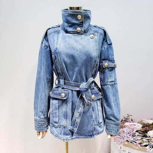 Title 5, Goldener Knopf Rollkragenpullover dicker Jeansj...