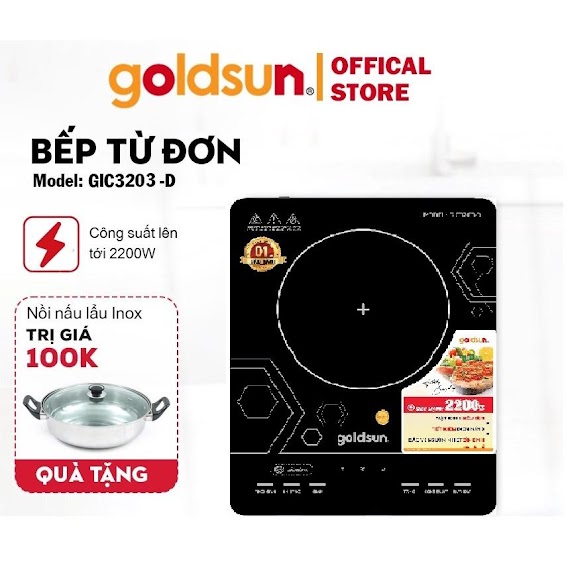 Bếp Từ Đơn Goldsun Gic3203 - D Điều Khiển Cảm Ứng, Công Suất 2200W - Hàng Chính Hãng