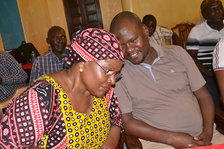 USPK secretary general Naomi Cidi and Masai Mwawira at Mombasa Club in Mombasa.