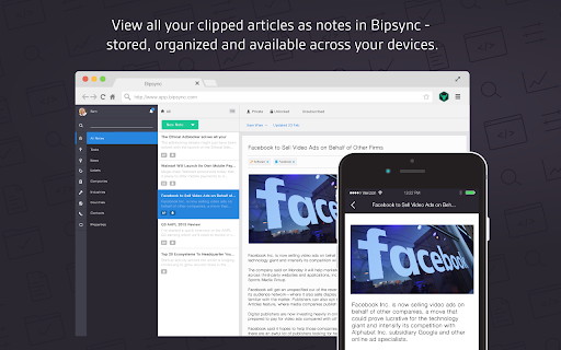 clipped articles Bipsync stored, organized available devices. 