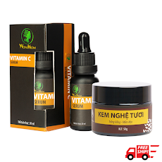 Bộ dưỡng trắng hồng, mịn màng da mặt dành cho mọi loại da Wonmom ( 1 serum vitamin C + 1 kem nghệ tươi )