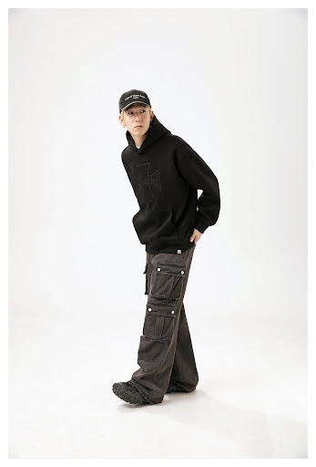 Title 7, Mens Cross Embroidery Loose Hooded Sweater, a ...
