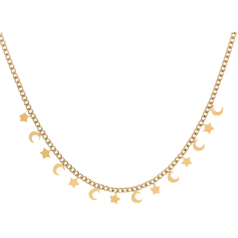 Gepersonaliseerde titanium stalen ketting met ster en maan, ketting. Een perfect cadeau voor iedereen.