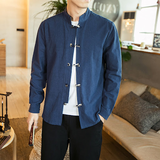 Title 3, Chinese Style Cotton and Linen Retro Button Lon...