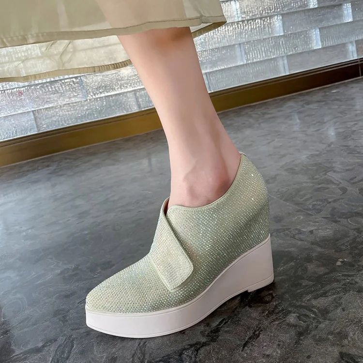Blue platform wedge heel women's high-heeled deep-mouth small leather shoes for all-day comfort, style, and a fashionabl