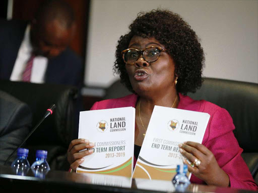 National Land Commission Vice Chairperson Abigael Mbagaya presents their 2013-2018 exit report to the Parliamentary committee of lands as the commission's term ends today. February 19, 2019. Photo/Jack Owuor