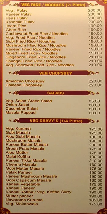 Ponnusamy Hotel menu 