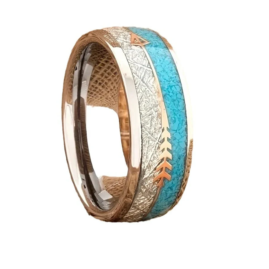 Bague en acier inoxydable 8mm, motif flèche grain de bois argenté, tendance mode hommes et femmes