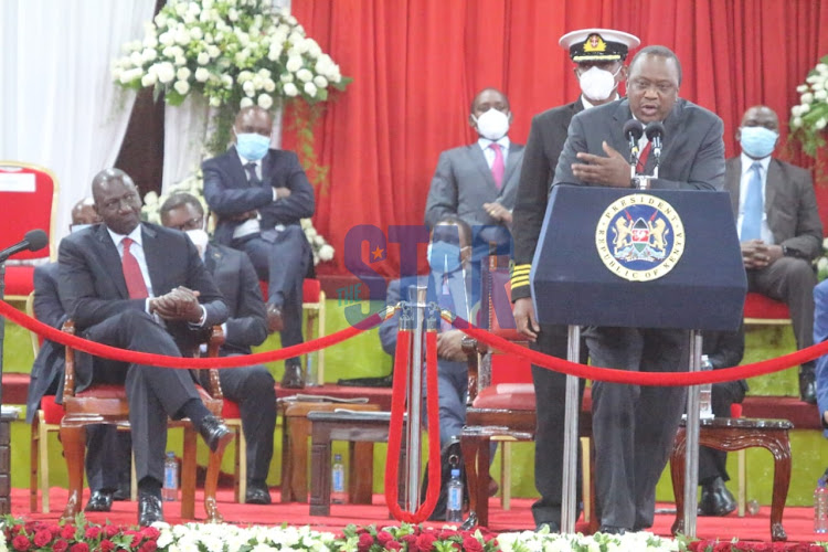 President Uhuru Kenyatta speaks during the launch of BBI Report at Bomas of Kenya on October 26.