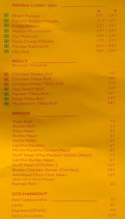 Urban Desi Cafe menu 