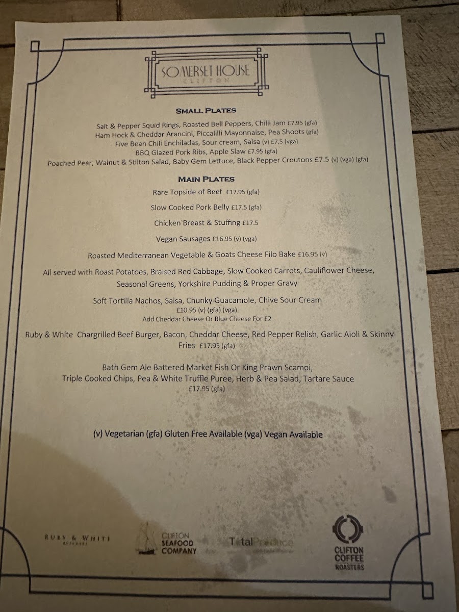 Somerset House gluten-free menu