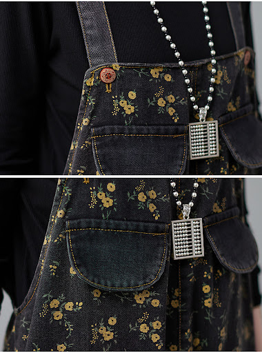 Title 5, New Denim Washed Printed Suspenders for Women S...