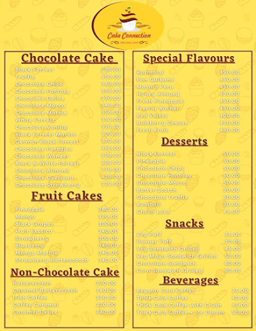 Cake Connection menu 