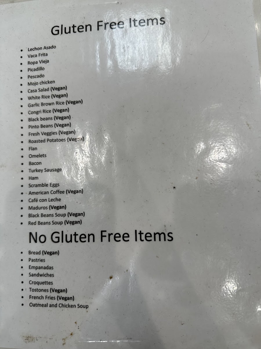 Gluten-free menu
