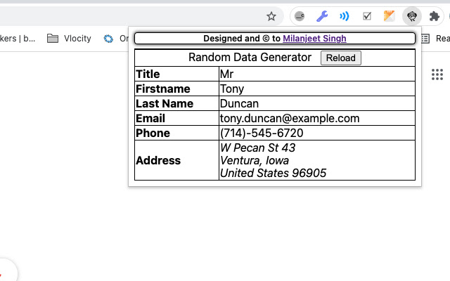 Random Data Generator chrome extension