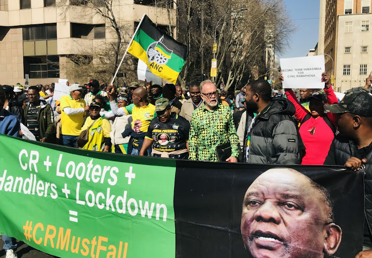 ANC members led by Carl Niehaus and Supra Mahumapelo march on July 15 2022 to Luthuli House in Johannesburg to demand President Cyril Ramaphosa step down. Picture: Freddy Mavunda © Business Day