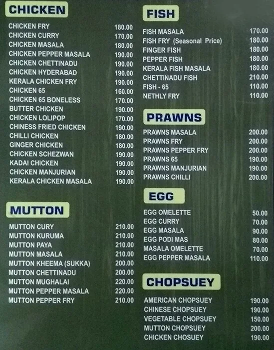 Kalima Family Restaurant menu 