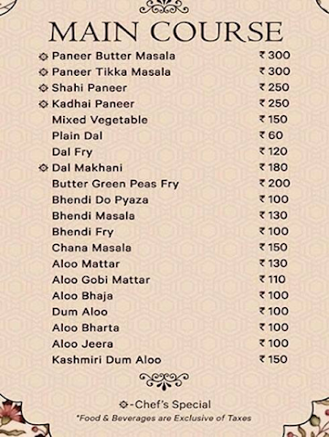 The Great Indian Kitchen menu 