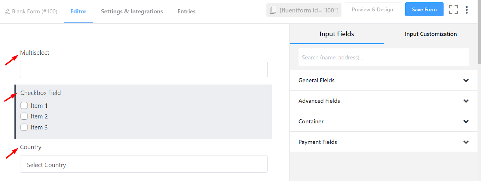 Multiple-choice, checkbox, country selection - Fluent Forms