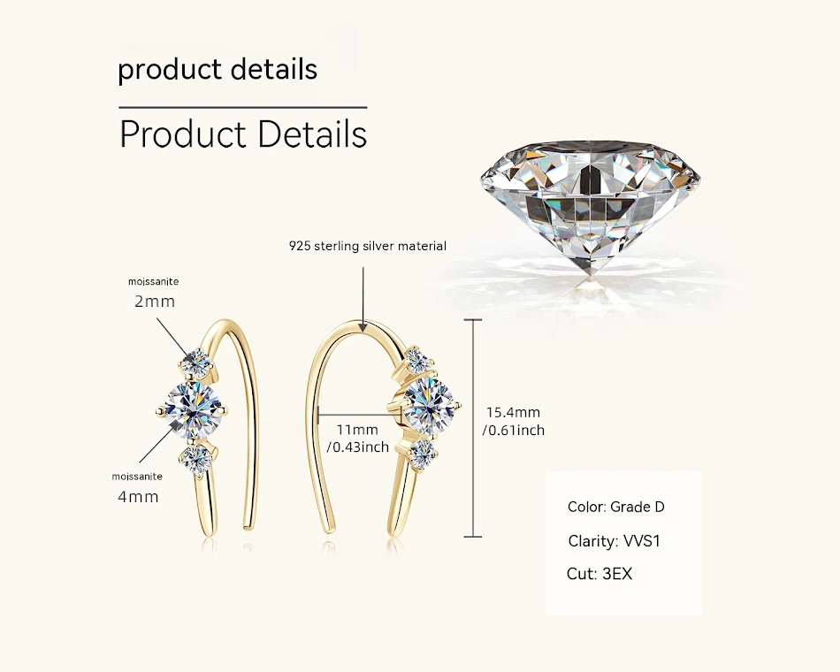 Betaalbare Luxe Diamanten Oorbellen S925 Sterling Zilver Hoogwaardig Design voor een Stijlvolle Uitstraling