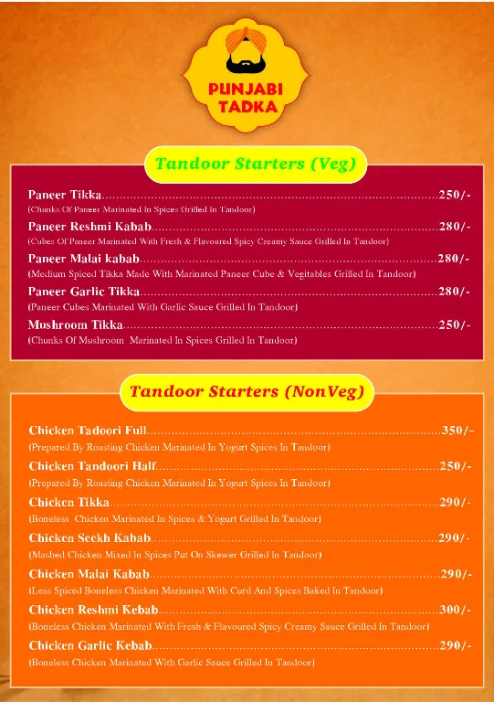 Punjabi Tadka menu 