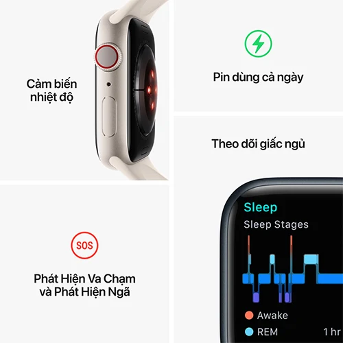 Apple Watch Series 8 GPS + Cellular, 45mm - Viền thép dây thép - Silver