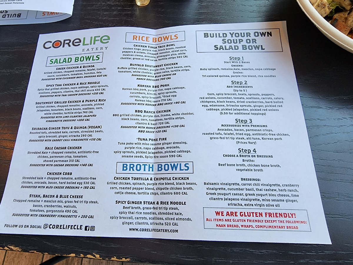 CoreLife Eatery gluten-free menu