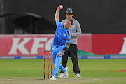 The Multiply Titans and Proteas fast bowler Dale Steyn bowls during the RAM SLAM T20 Challenge match against the VKB Knights at Diamond Oval on November 15, 2017 in Kimberley, South Africa. It was the first time Steyn was bowling since November 2016 when he sustained an injury. 