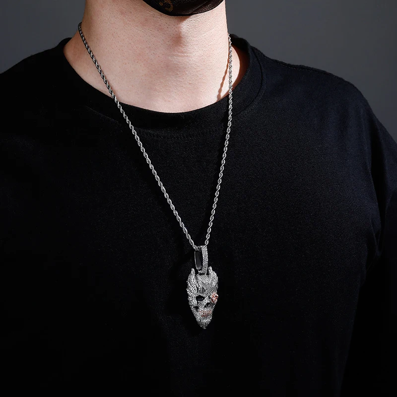 Pendente Hip Hop Uomo 'Ins Hot Fire Hell Ghost' con Zirconi e Olio, Accessorio Moda Stile Europeo Americano.