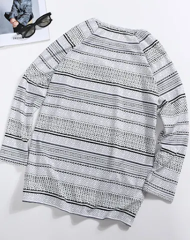 V-neck long sleeve striped T-shirt - 1