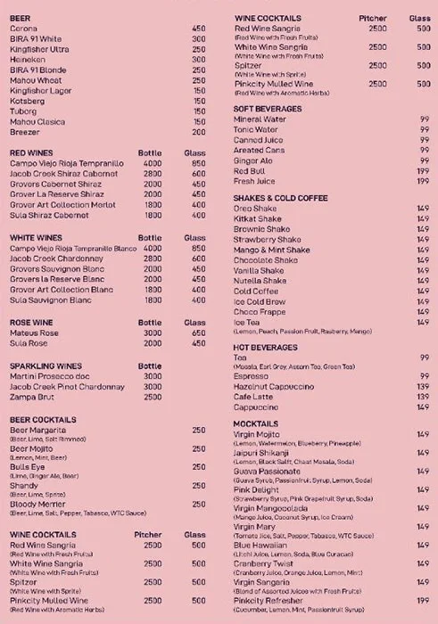 Pink City Kings menu 