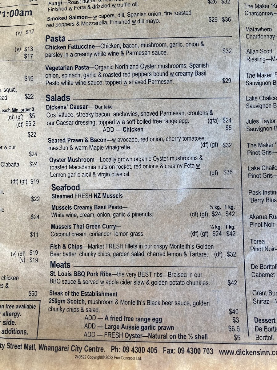 Dickens Inn gluten-free menu