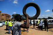 E-hailing drivers gathered in Marabastad, Pretoria, ahead of a march to the department of trade and industry and the Union Buildings.