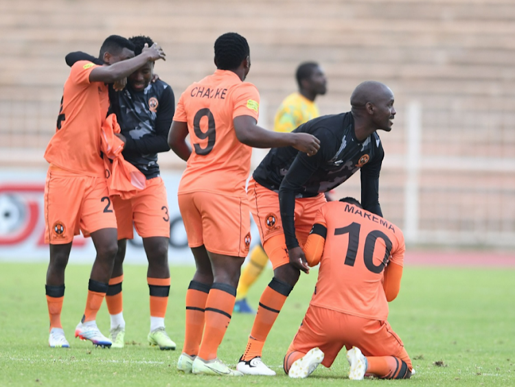 Polokwane City players celebrates their 4-0 Motsepe Foundation Championship win over Pretoria Callies at Old Peter Mokaba Stadium on May 14, 2023 in Polokwane. Picture: Philip Maeta/Gallo Images