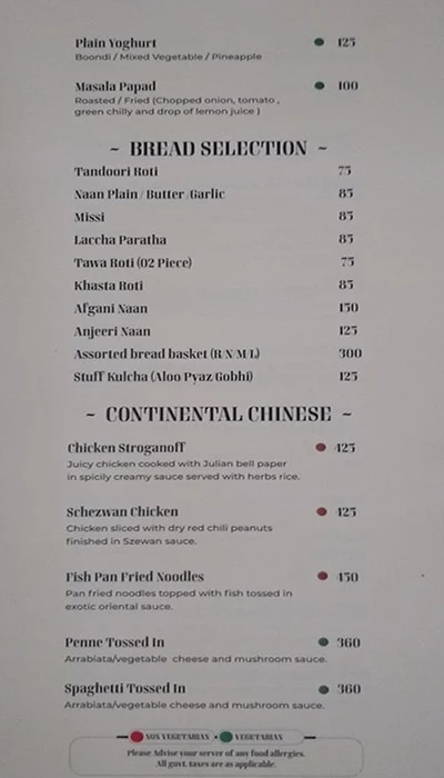 All Spices - Hotel Marigold menu 