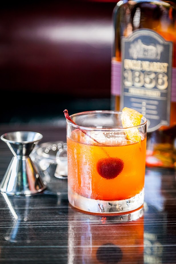 Radio Room Michelle Sumida presents My Nearest & Dearest, A Sarsaparilla Old Fashioned. Uncle Nearest Whiskey, house-infused sarsaparilla simple syrup, Angostura bitters, garnished with an orange peel and a Bordeaux cherry., photo by ALOR Consulting