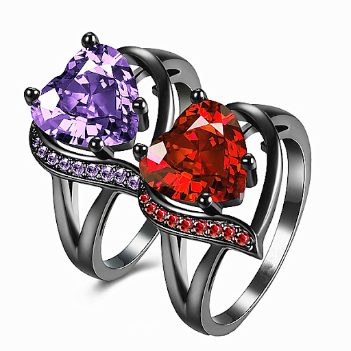 Title 13, Love Heart-shaped Black Gold Plated Ring with l...