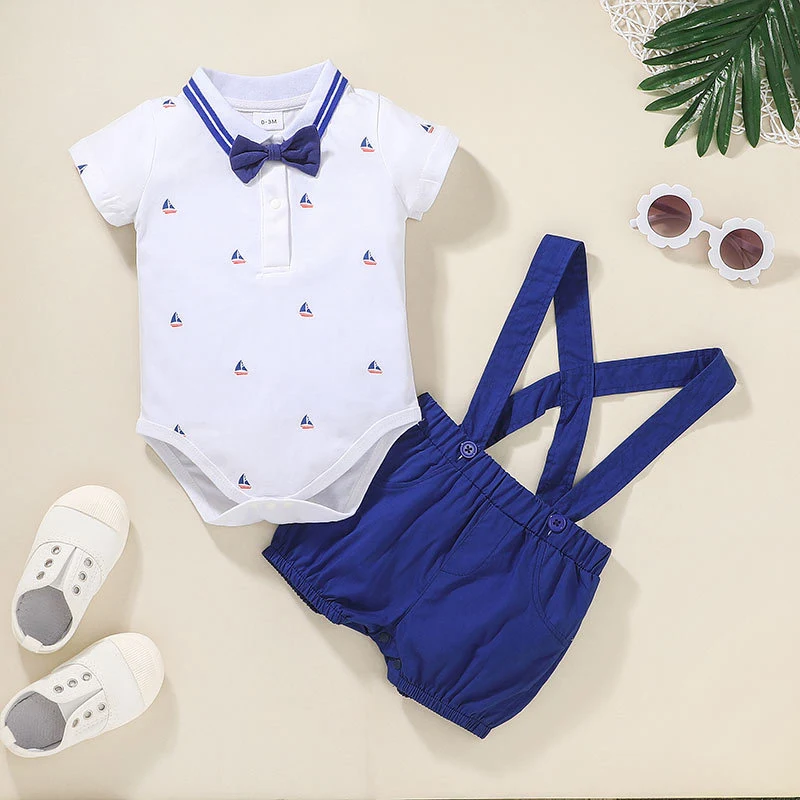 Gentleman's Baby Short-Sleeved One-Piece or Two-Piece Suit for your little man. Comfortable and stylish for special occa