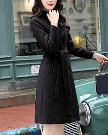 Autumn Winter Women Woolen Coat Mid Length Stand Collar T... - 1