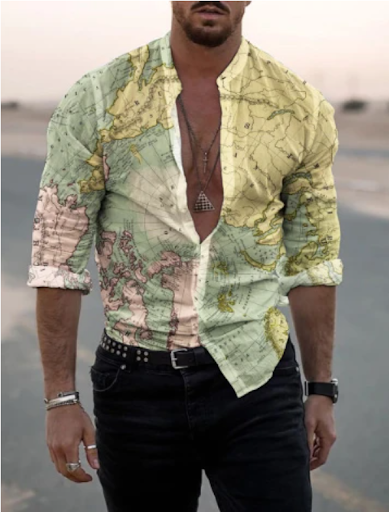 Title 1, Mens Round Neck Casual Map Print Shirt perfect...